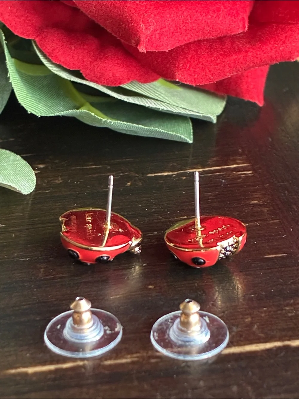 kate spade Red and Black Ladybug Stud Earrings with Gold Accents